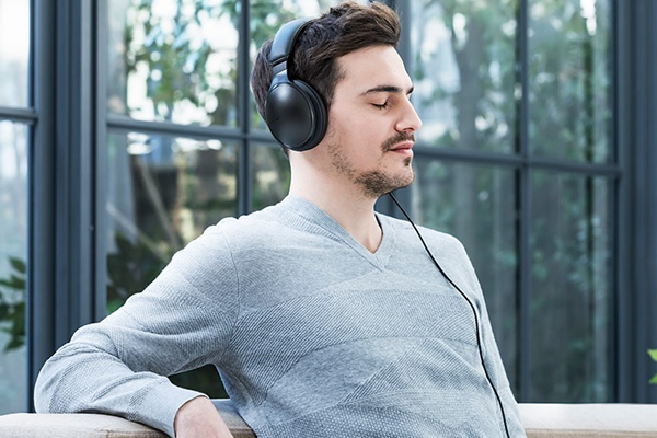 man listening to music