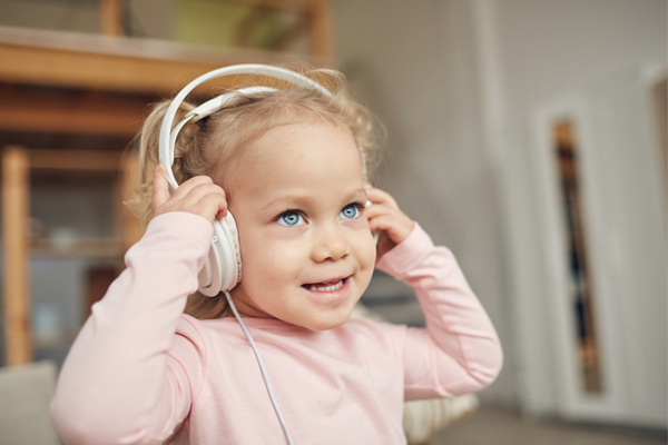 child wearing headphones