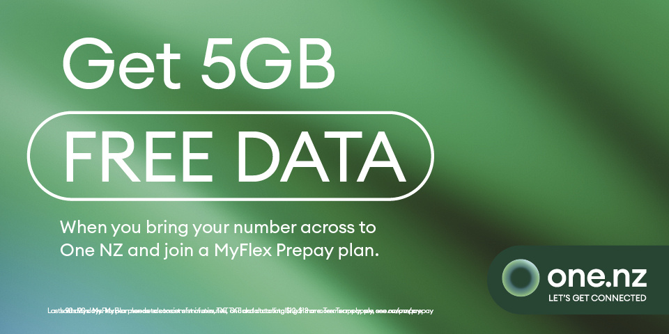 5GB of Free Data for up to 90 days when you bring your number to One NZ on MyFlex plans