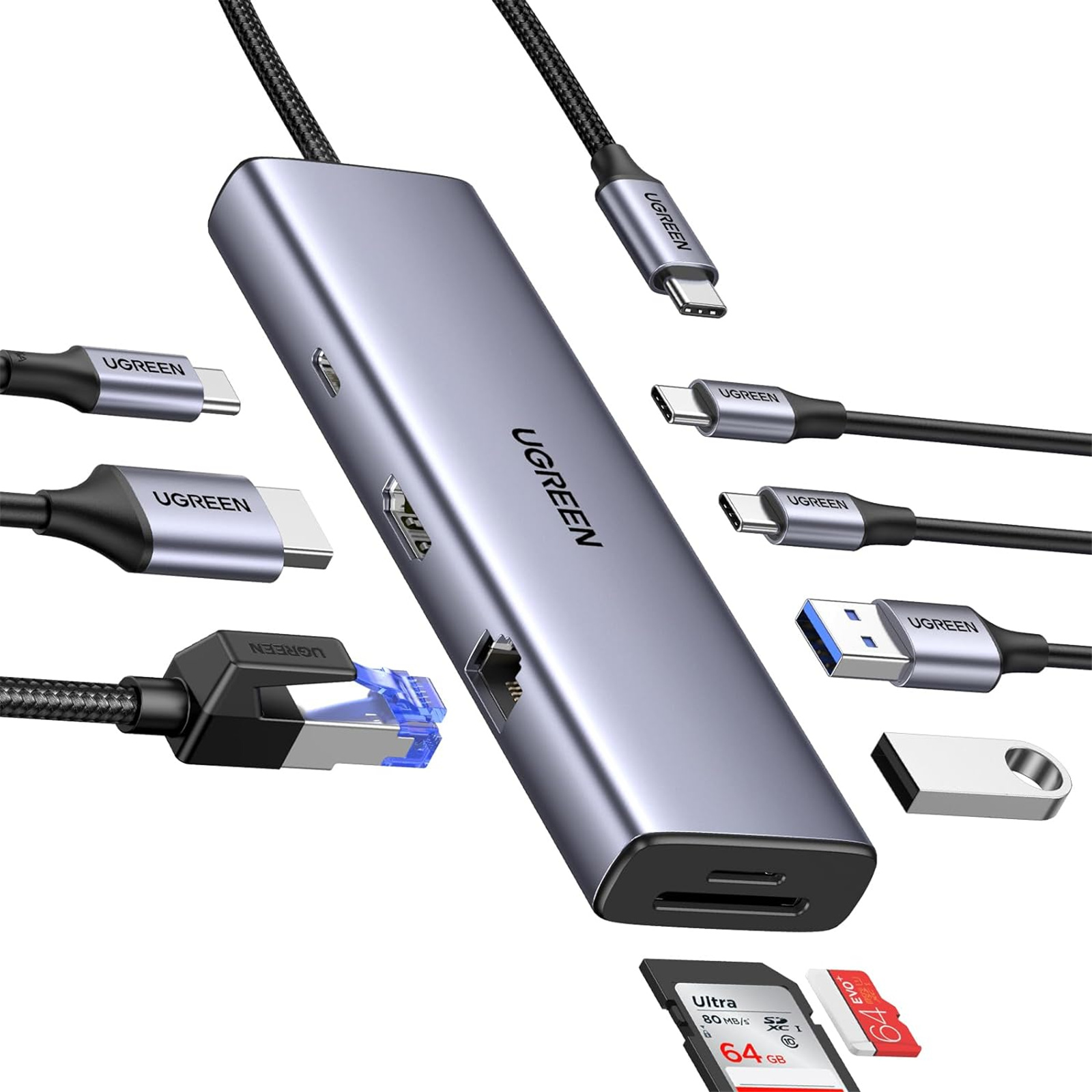 Ugreen USB-C Hub 4K HDMI Adapter RJ45 USB 3.0 PD 100W Dock MacBook