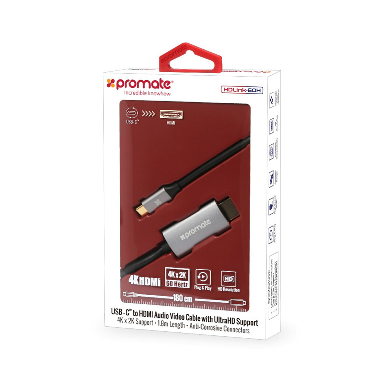 mikrofon kaustisk Afrika Buy the Promate HDLINK-60H 1.8m USB-C to HDMI cable Premium audio video  cable... ( HDLINK-60H.GRY ) online - PBTech.com/au