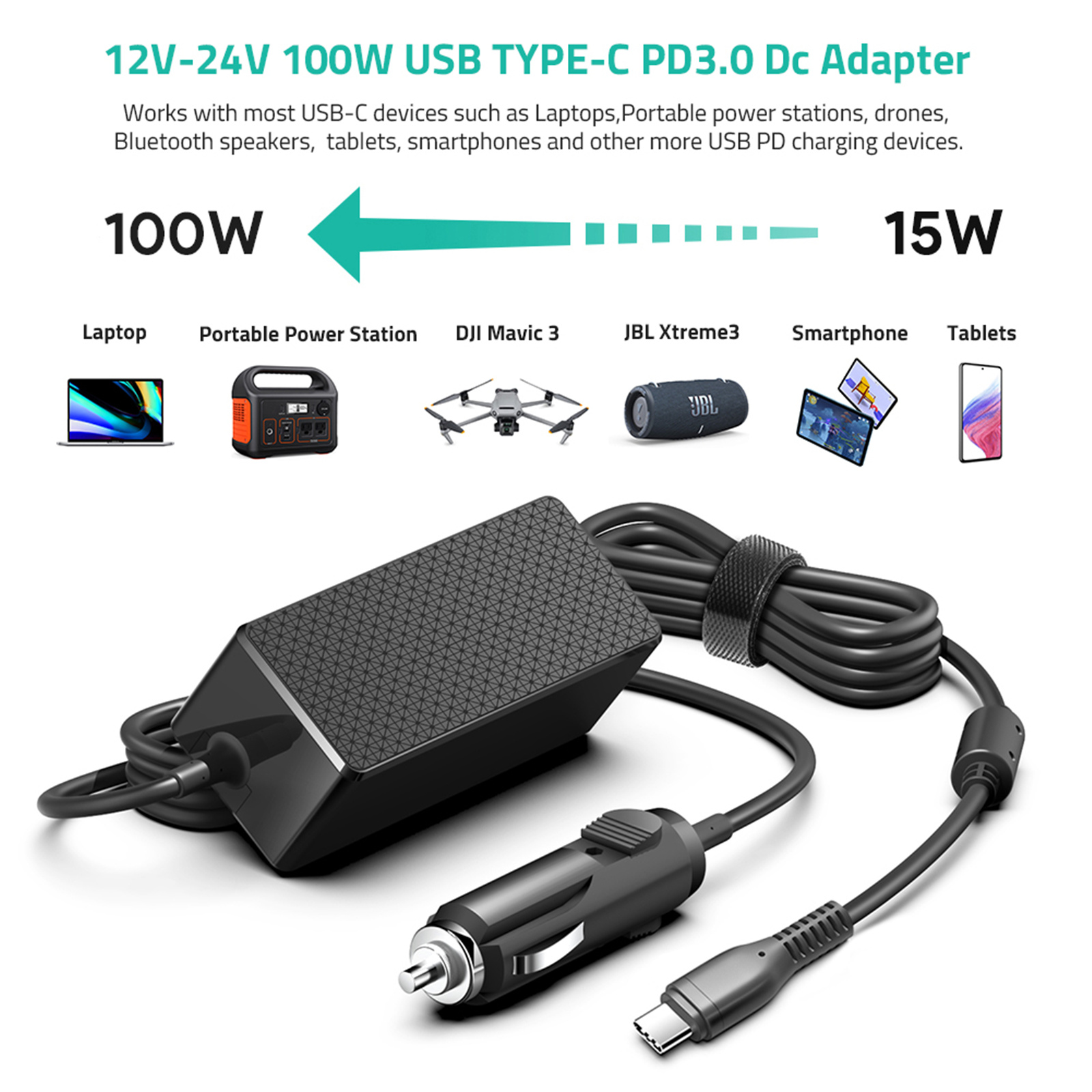 Buy the KFD Universal USB-C Laptop Car Charger 12V-24V 100W Compatible  With ( C100-100W USB C ) online - /au