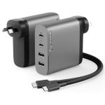 Alogic 4X100 Rapid Power 4 Port 100W GaN Wall Charger - Space Grey - Includes 2m 100W USB-C Charging Cable