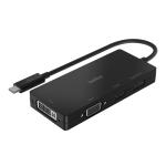 Belkin USB-C to Multiport Adapter with HDMI, VGA, DisplayPort, and DVI ports. Supports video resolutions- up to 4Kx2K60Hz
