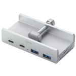 Cruxtec 4 Port Clamp-Mounted USB 3.0 & USB-C Hub with USB-C Power Port Aluminum Alloy - Output with 2 x USB-A & - 2 x USB-C (10Gbps) - Clamp Depth:5-30mm