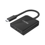 Unitek V1408A USB-C to Dual HDMI 4K Adapter with MST. 4K 60Hz HDMI 2.0a Multi-Stream Transport (MST) Dual 4K 60Hz. HDCP 2.2. Bus-powered. Plug and play.