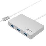Unitek Y-3190 4-in-1 USB-C Hub 3.0 with 3  ports, USB Type -Csupportspowerdeliveryand5Gbpstransfer.Delivery Max 20V 3A, Plug and Play No driver to install, Cable length 30cm.   Colour: Silver