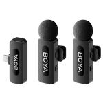 Boya BY-V2 (2.0) 2 x TX + 1 x RX Next-Gen Dual-Channel Wireless Microphone (Lightning Plug) The BY-V series is an upgraded dual-channel wireless microphone. Lightweight and portable and featuring smart noise concellation technology, it deli