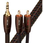 AUDIOQUEST BIGSUR01MR  Big Sur 1M 3.5mm to 2 RCA. Solid perf surface Copperplus.GoldPlated/coldwelded termination. Foamed-Polyethylene dielectric. Metal layer noise dissi pation. Jacket- brown - black braid