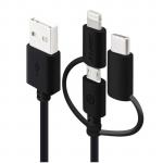 Alogic U28P3T1-01BLK  1m 3-in-1 Charge & Sync Cable - Micro USB Lightning & USB-C - WHITE (Apple Certified under MFi)