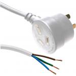 Dynamix C-PB3C10T-3WH 3M 3 Pin Tapon Plug to Bare End,    3 Core 1mm Cable, White Colour SAA Approve