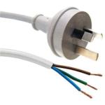 Dynamix C-PB3C75-2WH 3 Core 0.75mm 3 Pin Plug to Bare End Cable - 2m - White SAA Approved