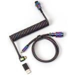 Keychron CAB-7 Premium Coiled Angled Aviator Cable - Rainbow Plated Black