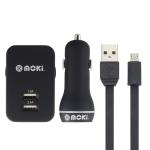 Moki SynCharge USB-A to Micro USB Cable - 1.5m - Black Includes Car Charger - Includes Wall Charger