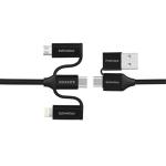 Promate PENTAPOWER.BLK 6-in-1 Hybrid 1.2m Multi-Connector Cable for Charging & Data Transfer. 60W Power Delivery USB-C to USB-C. Micro-USD, USB-C, Lightning Connector. Black Colour.