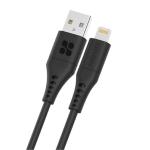 Promate 2m USB-A to Lightning Data  & Charge Cable. Data Transfer Rate 480Mbps. Total current2.4A.Durable Soft Silicon Cable. Tangle Resistant 25000+ Bend Tested. Black   Not MFI Certified