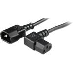 10A C14 IEC plug to 10A C13 IEC right hand angled socket on 2m 0.75mm2 Black lead