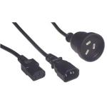 RackPower CM0CCN060 10A - C13 + 3-Pin C14 to Multi-Socket Cable - 60cm - Black 1x C13 IEC + 1x 3-Pin Socket - 0.75mm2 - PVC