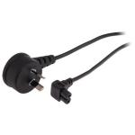 RackPower CM0NF100-PTSB 10A 2-Pin to C7 Cable - 1m - Black Top Entry Plug - Angled Socket - 0.75mm2 - PVC
