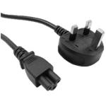 RackPower CM0UL100 3A UK Plug to C5 Cable - 1m - Black 3A Fused Plug - Clover Socket - 0.75mm2 - PVC