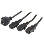 RackPower CM1NCCC200 10A - 3x C13 Power Splitter Cable - 2m - Black Junction in Middle - 1mm2 - PVC