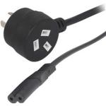 RackPower CM0NF200-PTP 10A 3-Pin to C7 Cable - 2m - Black Tapon Plug - Figure 8 Socket - 0.75mm2 - PVC