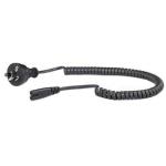 RackPower CM0NF200-LC 10A 2-Pin to C7 Cable - 2m - Black Curly Lead - Figure 8 Socket - 0.75mm2 - PVC