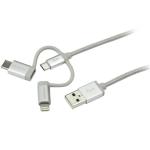 StarTech.com LTCUB1MGR Lightning / USB-C / Micro-B to USB-A Cable - 1m - Gray Male to Male