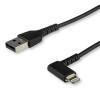 StarTech.com RUSBLTMM1MBR USB 2.0 - 480Mbps USB-A to Lightning Cable - 1m - Black Durable - Black - 90 Right Angled - Heavy Duty - Rugged Aramid Fiber - USB Type A to Lightning Charging - Sync Cord - Apple MFi Certified - iPhone StarTech.com RUSBLTMM1MBR USB 2.0 - 480Mbps USB-A to Lightning Cable - 1m - Black Durable - Black - 90 Right Angled - Heavy Duty - Rugged Aramid Fiber - USB Type A to Lightning Charging - Sync Cord - Apple MFi Certified - iPhone