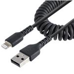 StarTech RUSB2ALT1MBC USB-A to Lightning Cable - 1m - MFi Certified - Coiled iPhone Charger Cable - Durable TPE Jacket Aramid Fiber - Heavy Duty - Black