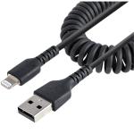 StarTech RUSB2ALT50CMBC USB-A to Lightning Cable - 50cm - MFi Certified - Coiled iPhone Charger Cable - Durable TPE Jacket Aramid Fiber - Heavy Duty - Black