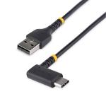 StarTech R2ACR-15C-USB-CABLE 6in (15cm) USB A to C Charging Cable Right Angle Heavy Duty Fast Charge USB-C Cable Black USB 2.0 A to Type-C Rugged Aramid Fiber 3A Short USB Charging Cord