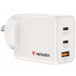 Verbatim 67016 3 Port 65W USB-A / C GaN Charger - White 95% PCR