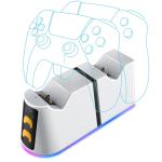 Vertux DUODOCK-PS5 2-in-1 Charging Dock for PS5 DualSense Controller with RGB Lights. Charging Status Indicator, Dual Charging Slots, Includes 1m Cable, Advanced Protection Includes Over-Heating, Over-Current