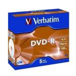 Verbatim 95070 DVD-R 5pk Jewel Case 4.7GB 16x in Jewel Case w/Adv Azo recording dye