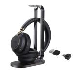 Yealink BH76 Plus Bluetooth Over-Ear ANC Headset with Charging Stand - Teams Certified USB-C/A / 5-Mics Noise Cancellation / Dynamic ANC / Retractable Mic / Busy Light / QI Wireless Charging / Up to 45m Distance / Up to 35-Hour Talk-time