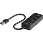StarTech.com 4 Port USB 3.0 Hub USB-A to 4x USB 3.0 Type-A with Individual On / Off Port Switches - SuperSpeed 5Gbps USB 3.1 / 3.2 Gen 1 - USB Bus Powered - Portable - 9.8" Attached Cable