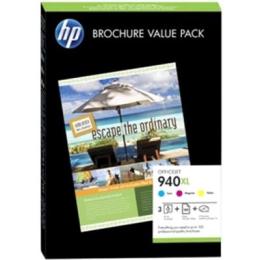 HP 940XL Ink Cartridge Value Pack Tri-Colour + 100 sheet glossy A4 paper, Yield 1400 pages for HP OfficeJet Pro 8000, 8500 Printer