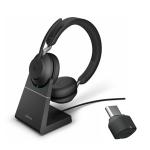 Jabra Evolve2 65 Bluetooth Wireless On-Ear Noise Cancelling Headset with Charging Stand - MS Certified Link380-C / 3-Mics Noise Cancellation / 40mm Speakers / Busy Light / Fast Charge / Up to 30m Distance / Up to 35-Hour Talk-Time
