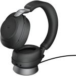 Jabra Evolve2 85 Bluetooth Over-Ear Active Noise Cancelling Headset with Charging Stand - Teams Certified Link380-C / 10-Mics Noise Cancellation / 40mm Speakers / Hybrid ANC / Retractable Mic / Busy Light / Fast Charge / Up to 30m Distance