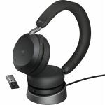 Jabra Evolve2 75 Bluetooth Wireless On-Ear Noise Cancelling Headset with Charging Stand - MS Certified Link380-A / 8-Mics Noise Cancellation / 40mm Speakers / Hybrid ANC / Retractable Mic / Busy Light / Fast Charge / Up to 30m Distance / Up