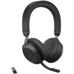 Jabra Evolve2 75 Bluetooth On-Ear Active Noise Cancelling Headset - Teams Certified Link380-A / 8-Mics Noise Cancellation / 40mm Speakers / Hybrid ANC / Retractable Mic / Busy Light / Fast Charge / Up to 30m Distance / Up to 25-Hour Talk-Ti