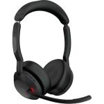Jabra Evolve2 55 Bluetooth On-Ear Active Noise Cancelling Headset - Teams Certified Link380a / 4-Mics Noise Cancellation / Hybrid ANC / Busy Light / Up to 30m Distance / Up to 16-Hour Talk-Time