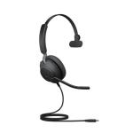Jabra Evolve2 40 SE Mono USB-C Wired On-Ear Headset - UC Certified 3-Mics Noise Cancellation / 40mm Speakers / Busy Light