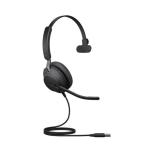 Jabra Evolve2 40 SE Mono USB-A Wired On-Ear Headset - UC Certified 3-Mics Noise Cancellation / 40mm Speakers / Busy Light