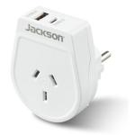 Jackson PTA8810USBMC Slim Outbound Travel Adaptor 1x USB-A and 1x USB-C (2.1A) Charging Ports - ConvertsNZ/AUSPlugs for use in Europe, Bali & More
