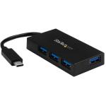 StarTech HB30C4AFS 4 Port USB C Hub - USB Type-C Hub w/ 4x USB-A Ports (USB 3.0/3.1 Gen 1 SuperSpeed 5Gbps) - USB Bus or Self Power - Portable USB-C to USB-A BC 1.2 Charging Hub w/ Power Adapter