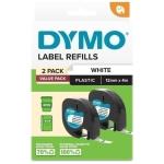 Dymo 2191235  LetraTag Plastic Tape 12mm x 4M White 2-Pack