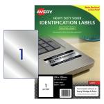 AVERY Heavy Duty ID Label L6013 Silver Laser 199.6x289.1mm 1up 20 Sheets