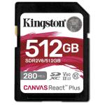 Kingston Canvas React Plus SDXC Memory Card - 512GB UHS-II - U3 - V60 - Read up to 280MB/s - Write up to 150MB/s - for DSLRs / Mirrorless Cameras & 4K Video Production